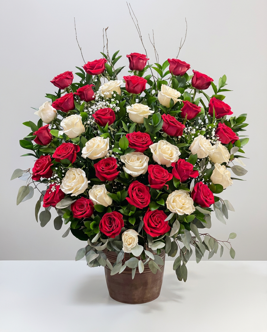 Corbeille funéraire Amour Éternel – arrangement floral élégant réalisé par un fleuriste professionnel, fleurs fraîches et de qualité, Fleurs2