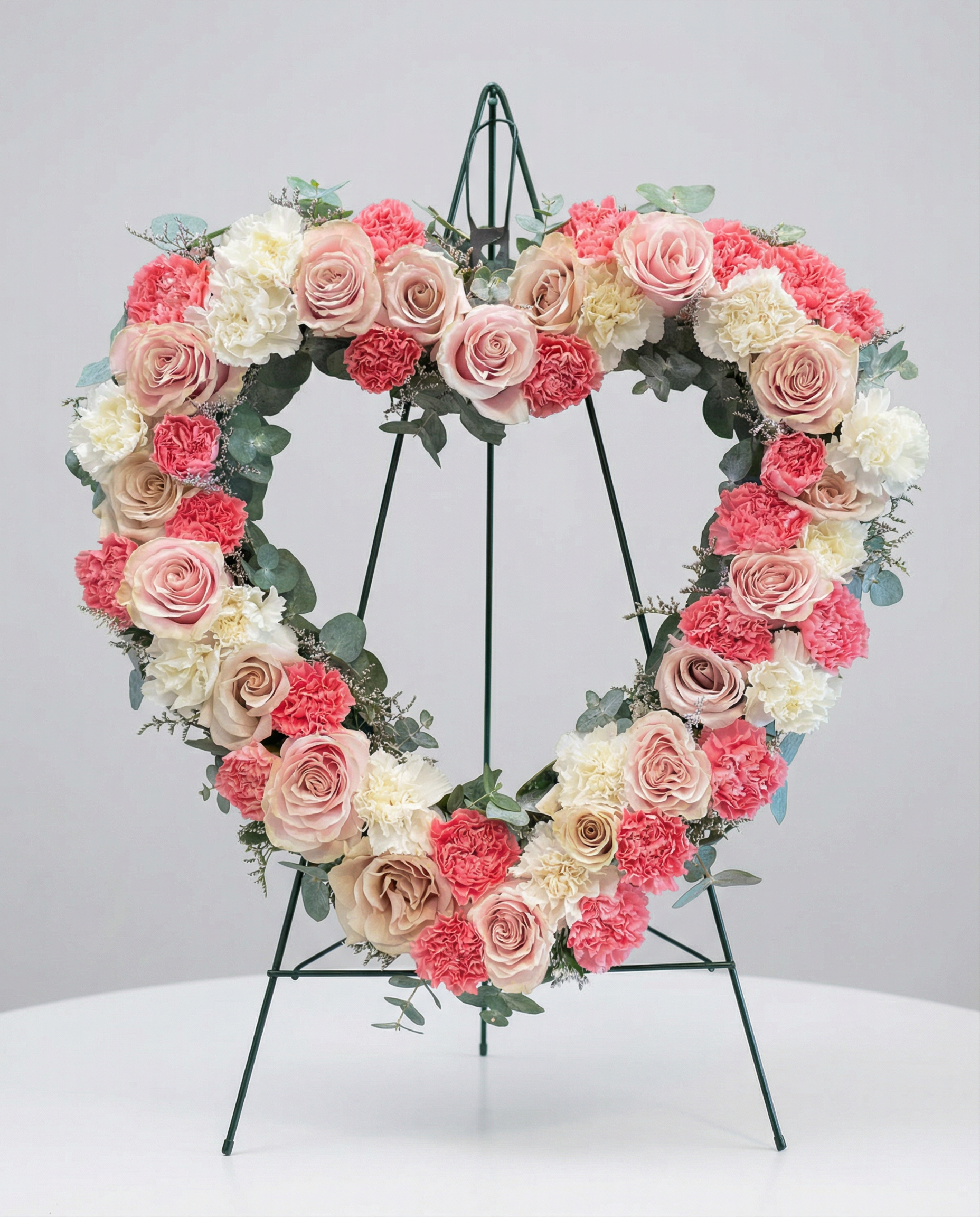 Arrangement funéraire Cœur en Harmonie – arrangement floral élégant réalisé par un fleuriste professionnel, fleurs fraîches et de qualité, Fleurs2