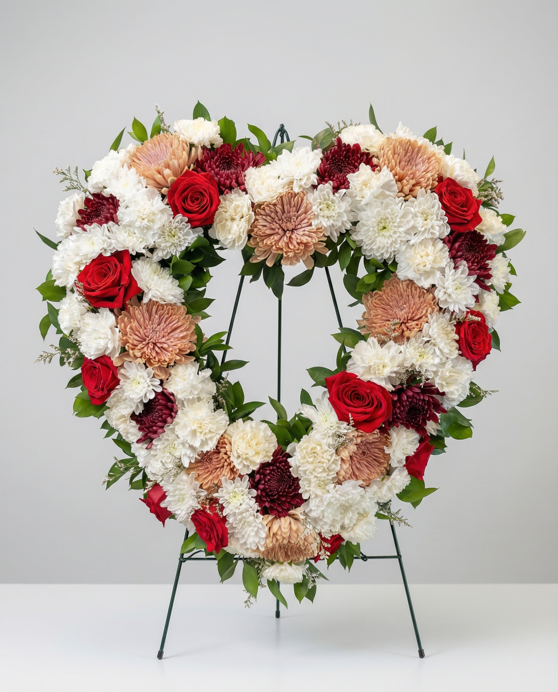 Arrangement funéraire Cœur d’Automne – arrangement floral élégant réalisé par un fleuriste professionnel, fleurs fraîches et de qualité, Fleurs2