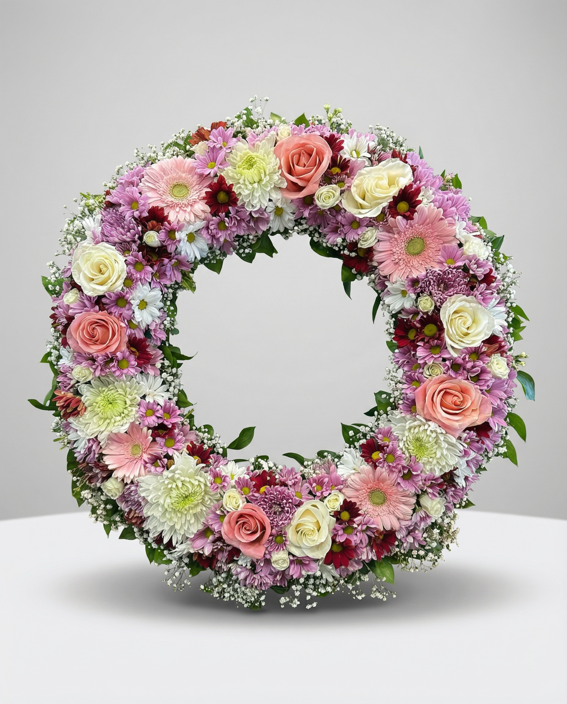 Couronne funéraire Harmonie Pastel – arrangement floral élégant réalisé par un fleuriste professionnel, fleurs fraîches et de qualité, Fleurs2