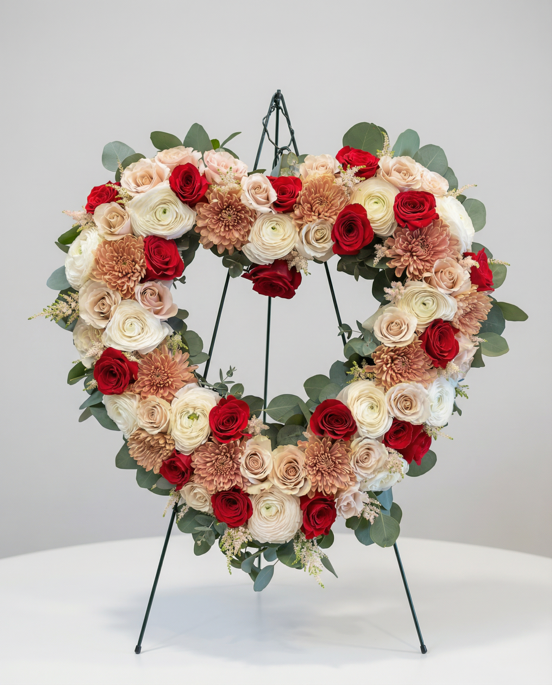 Arrangement funéraire Cœur de Tendresse – arrangement floral élégant réalisé par un fleuriste professionnel, fleurs fraîches et de qualité, Fleurs2