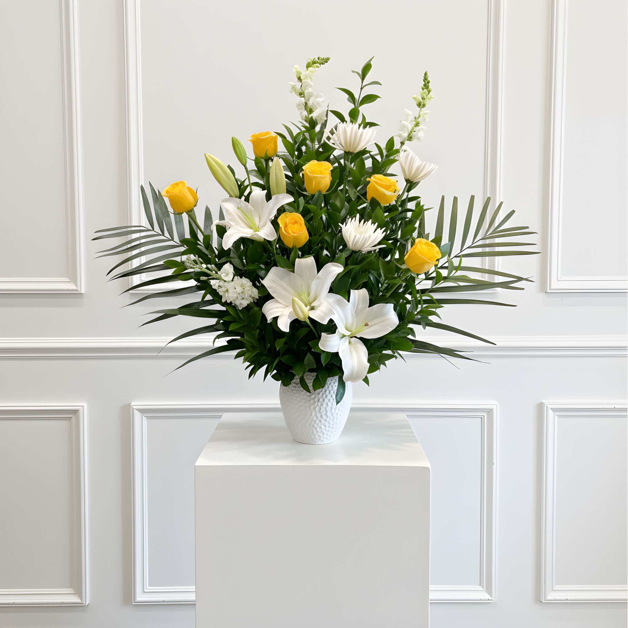 CO-22 Corbeille funéraire Symphonie en blanc et jaune